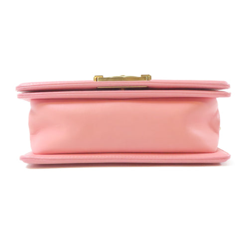 CHANEL CC GHW Boy Chanel Chain Shoulder Bag Lambskin Leather Canvas Pink White