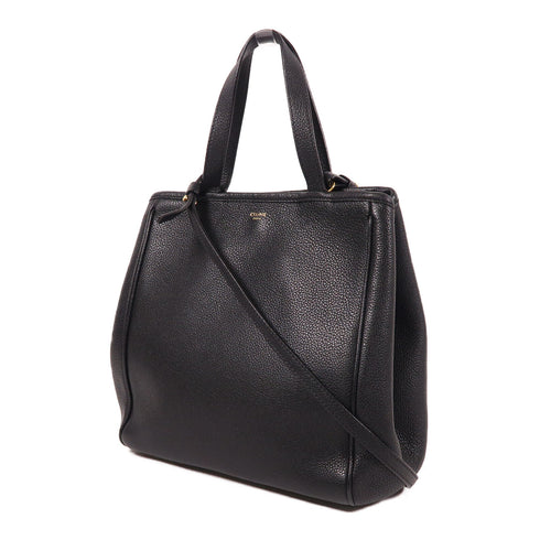 CELINE GHW Folded Cabas 2 Way Shoulder Bag Calfskin Leather Black