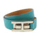 HERMES Drag Double Bracelet Bangle 07212CK Epsom Leather Bleu Paon/Green