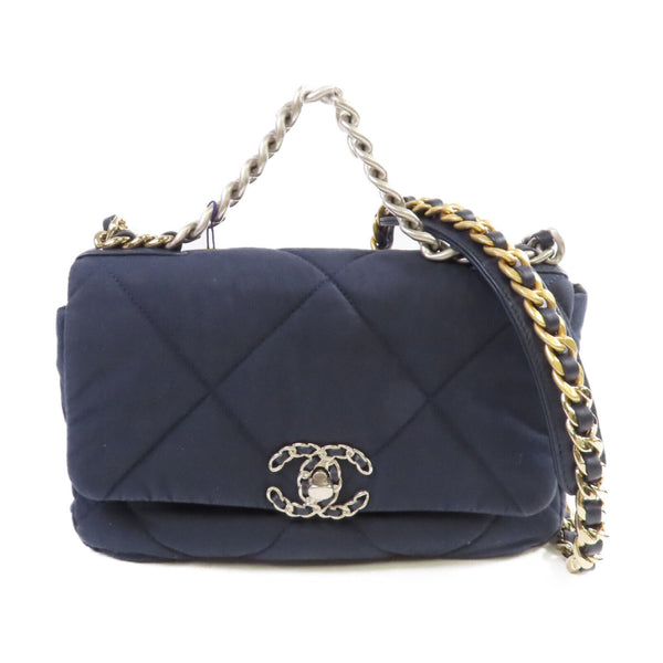 CHANEL Quilted CC Chanel 19 Chain Shoulder Bag Handbag Canvas Navy