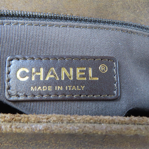 CHANEL Quilted CC GHW Boy 30CM Chain Shoulder Bag Caviar Leather Red Brown