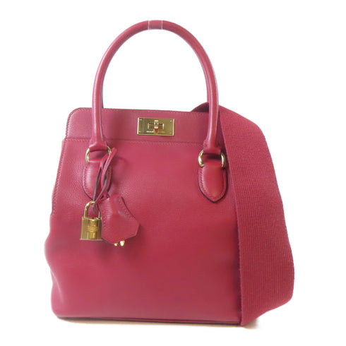 HERMES GHW Tool Box 20CM Hand-Turned 2 Way Shoulder Bag Clemence Rouge Grenade