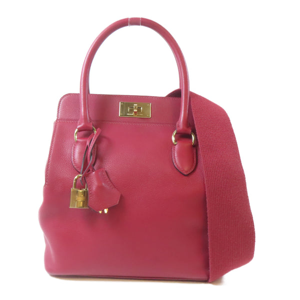 HERMES GHW Tool Box 20CM Hand-Turned 2 Way Shoulder Bag Clemence Rouge Grenade