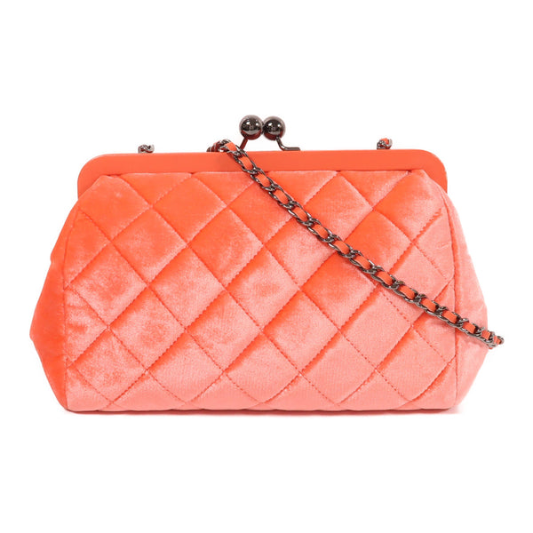 CHANEL CC Chain Shoulder Bag Velours Coral Pink