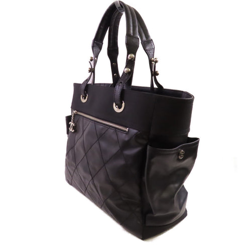 CHANEL Quilted CC SHW Biarritz Large Tote Bag Coated Canvas Black