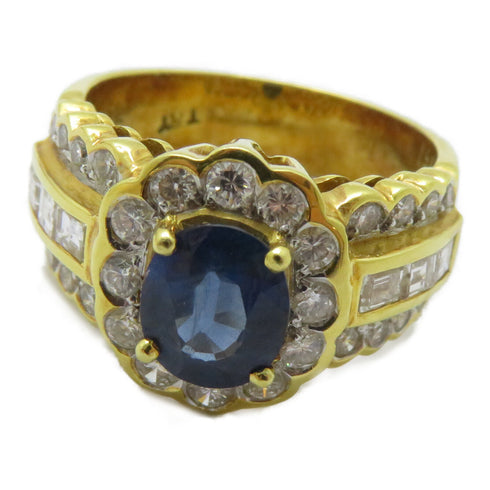 FINE JEWELRY 1.53ct Sapphire 1.11ct Diamond Ring 18K Yellow Gold US#7