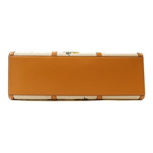 Tory Burch GHW Tote Bag 2 Way Bag Canvas/Calfskin Leather Beige/Yellow/Green