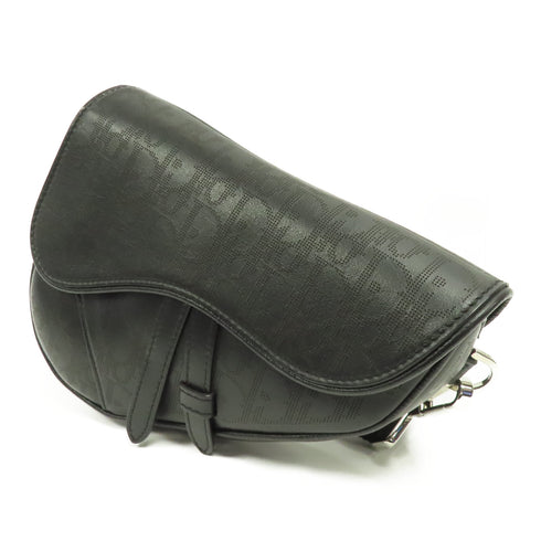 Christian Dior CD SHW Mini Saddle Bag Waist Bag Shoulder Bag 1ADPO Canvas Black