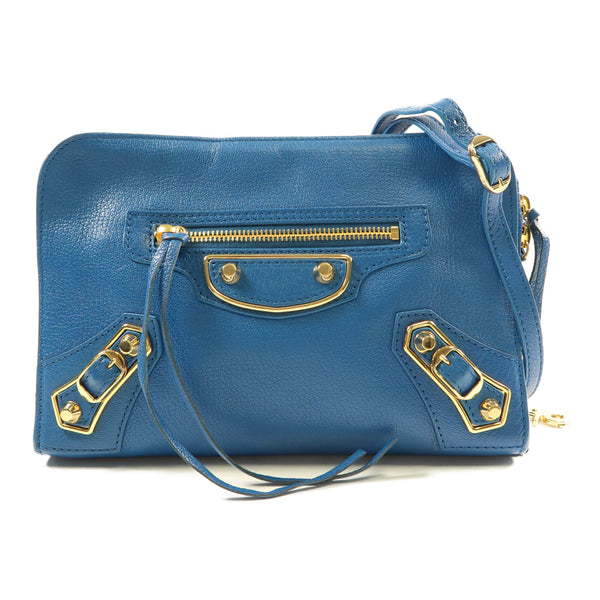 BALENCIAGA GHW Shoulder Bag Calfskin Leather Blue 467229