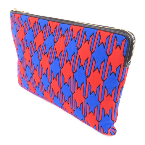 CELINE GHW Clutch Bag Pouch Fabric Calfskin Leather Black Red Blue