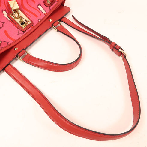 Valentino GHW Shoulder Bag 2 Way Shoulder Bad Handbag Canvas Red/Pink