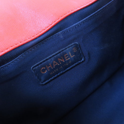 CHANEL GHW Boy Chanel 25cm Chain Shoulder Bag Calfskin Leather Red