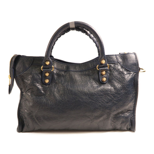 BALENCIAGA GHW City Bag 2 Way Shoulder Bag Calfskin Leather Navy
