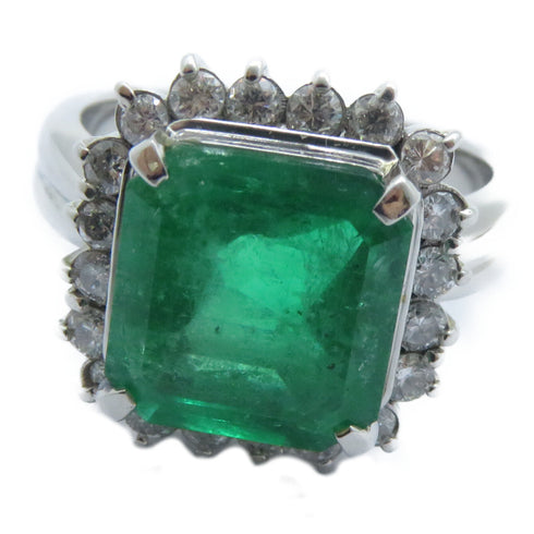 FINE JEWELRY 5.44ct Emerald 0.68ct Diamond Ring US#9 PT900 Platinum