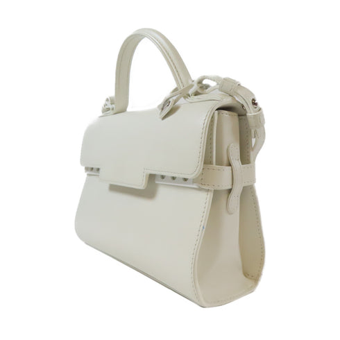 Delvaux Tempete 2 Way Shoulder Bag Handbag Lambskin Leather White