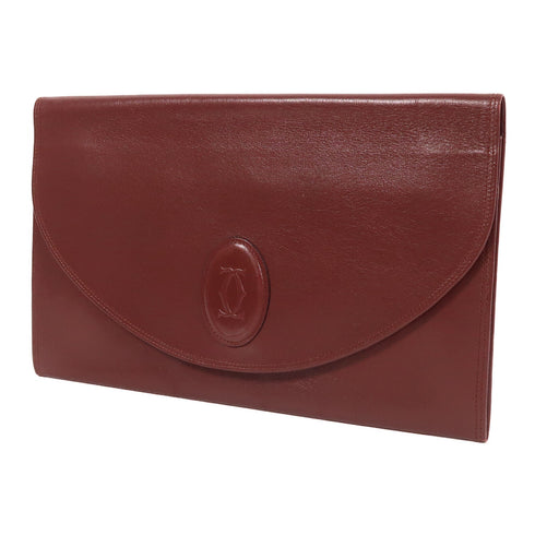 CARTIER Clutch Bag Pouch Calfskin Leather Red