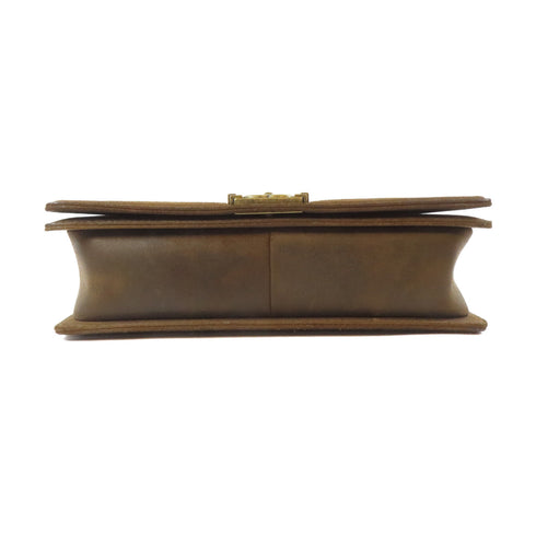 CHANEL Quilted CC GHW Boy 30CM Chain Shoulder Bag Caviar Leather Red Brown