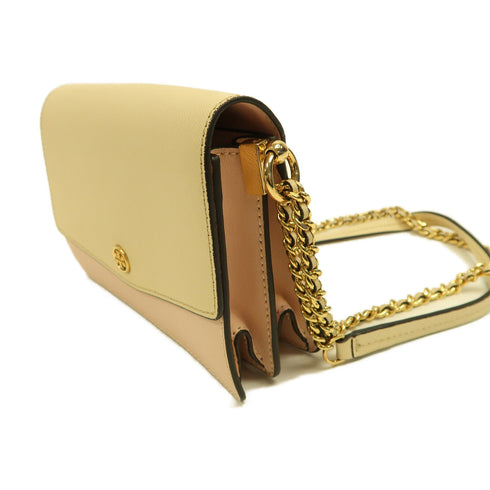 Tory Burch GHW Chain Shoulder Bag Calfskin Leather Beige/Pink