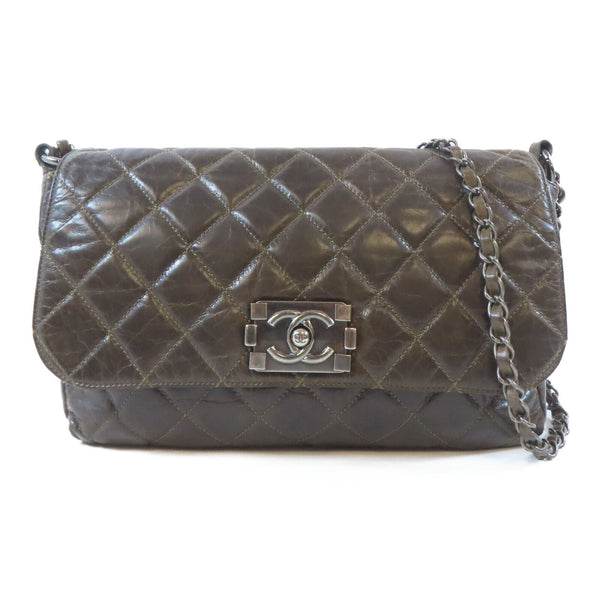 CHANEL Quilted CC SHW Chain Shoulder Bag Calfskin Leather Brown