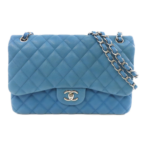 CHANEL Quilted CC SHW Classic Jumbo Chain Shoulder Bag Caviar Leather