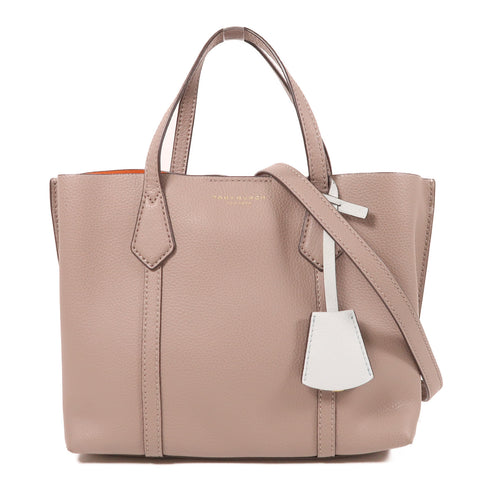 Tory Burch GHW 2 Way Shoulder Bag Calfskin Leather Brown