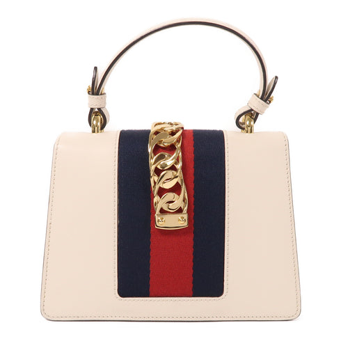GUCCI GG GHW Sylvie Mini 2 Way Shoulder Bag 470270 Calfskin Leather White