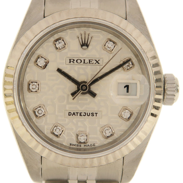 ROLEX Datejust 26mm Diamond Automatic Watch #79174G 18KWG Stainless Steel Silver