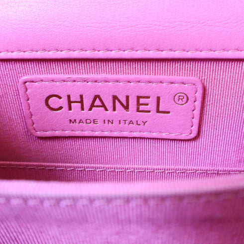 CHANEL CC GHW Le Boy Shoulder Bag Lambskin Leather Pink