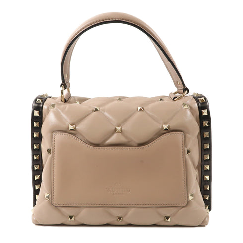 Valentino GHW 2 Way Shoulder Handbag Calfskin Leather Apricot Black