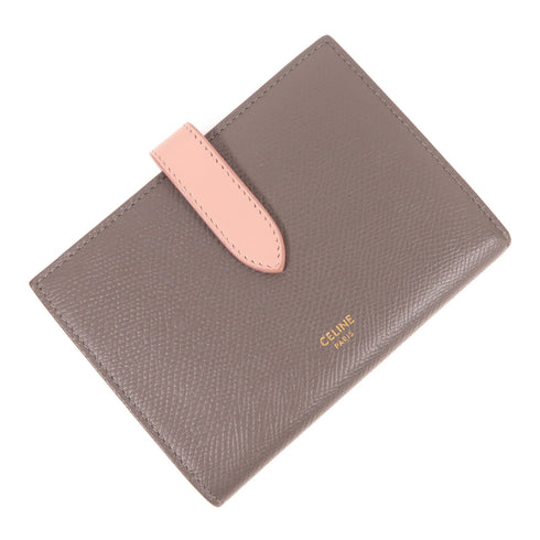 CELINE Medium Strap Wallet In Bicolour 10B643BRU Calfskin Leather Grey/Pink