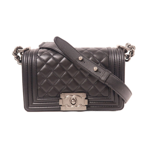 CHANEL CC SHW Boy 20 Chain Shoulder Bag Lambskin Leather Black