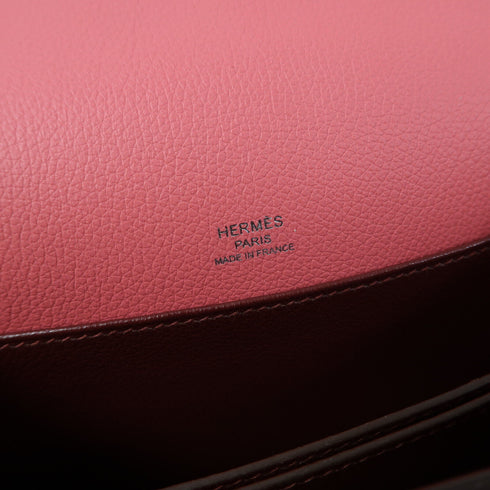 HERMES PHW Roulis Mini Shoulder Bag Evercolor Leather Rose Azalee/Rouge H