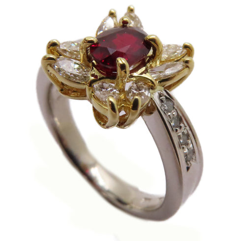FINE JEWELRY 0.63ct Ruby 0.80ct Diamond Ring 18K White Gold PT900 Platinum US#6