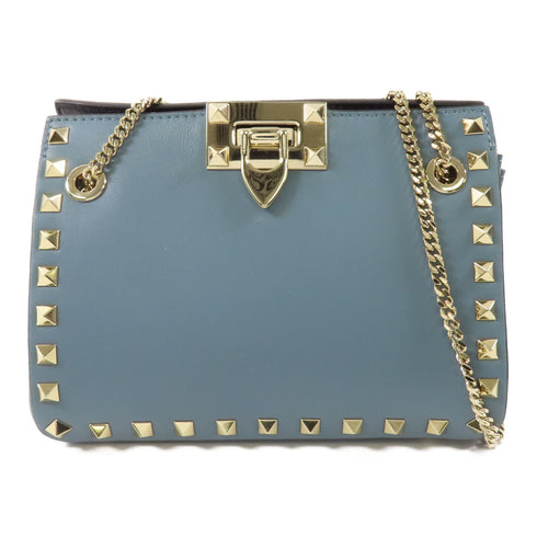 Valentino GHW Chain Shoulder Bag Calfskin Leather Blue