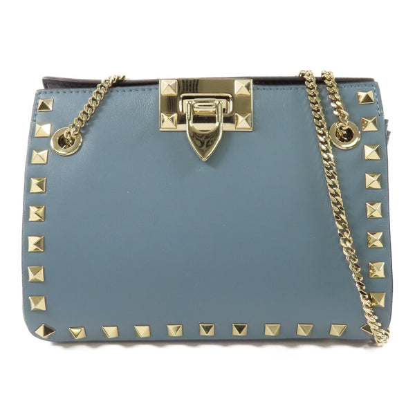 Valentino GHW Chain Shoulder Bag Calfskin Leather Blue