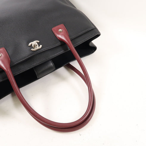 CHANEL CC SHW 2 Way Shoulder Bag Handbag Calfskin Black Red