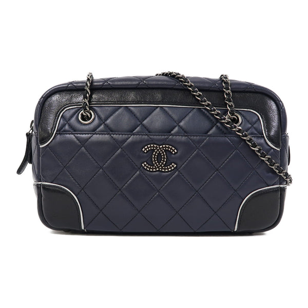 CHANEL Quilted CC SHW Chain Shoulder Bag Lambskin Leather Blue