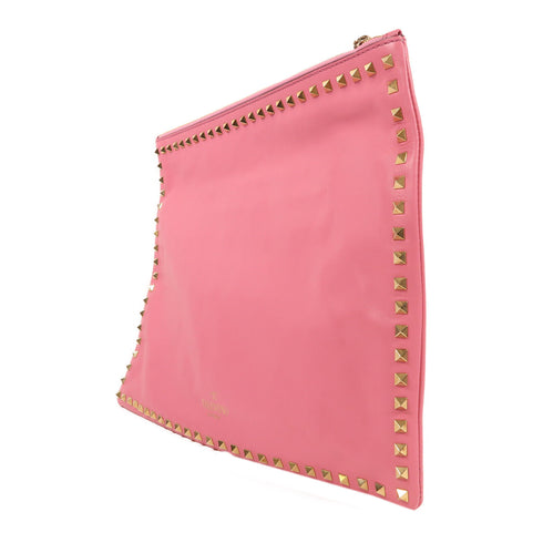 Valentino GHW Clutch Calfskin Leather Pink