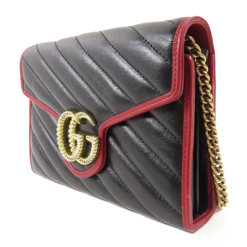 GUCCI GG GHW Chain Shoulder Bag Calfskin Leather Black