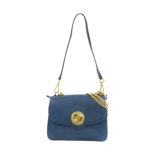Chloe GHW Sacs Porte Epau 2way Shoulder Bag Calfskin Leather Blue