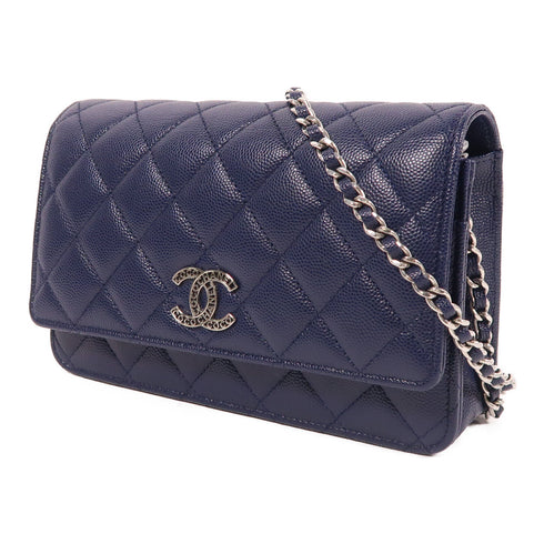 CHANEL CC SHW Wallet On Chain Shoulder Bag Calfskin Leather Blue