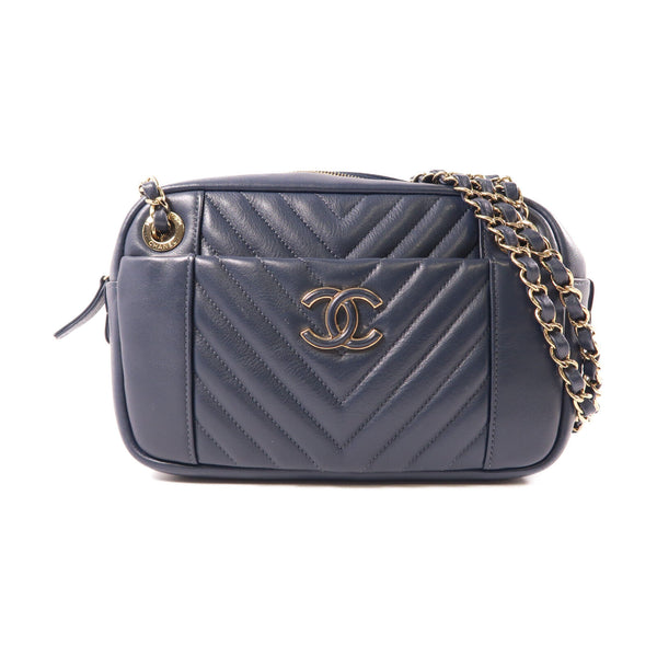 CHANEL CC GHW Chain Shoulder Bag Calfskin Leather Navy