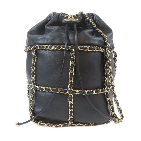 CHANEL CC GHW Bucket Bag Shoulder Bag Calfskin Leather Black