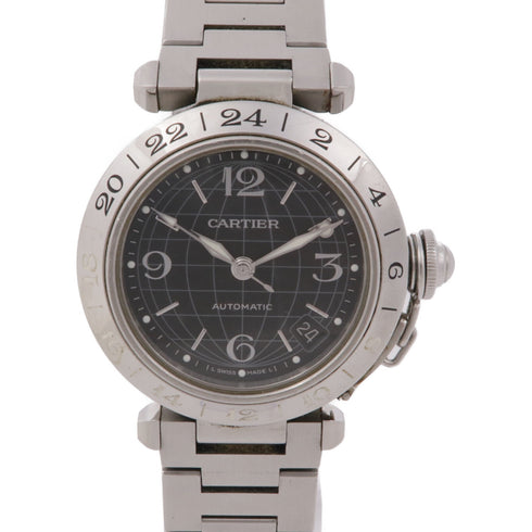CARTIER Pasha C Meridian GMT 2377 Automatic Watch Stainless Steel Black