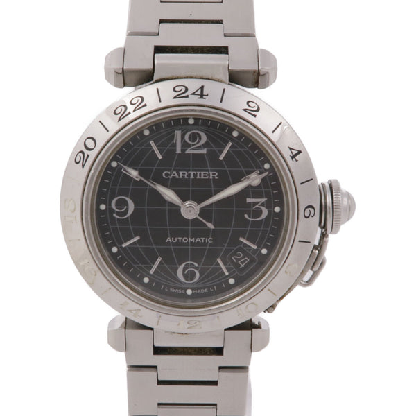 CARTIER Pasha C Meridian GMT 2377 Automatic Watch Stainless Steel Black
