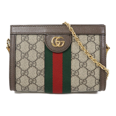 GUCCI GG GHW Ophidia GG Chain Shoulder Bag 602676 Coated Canvas Brown