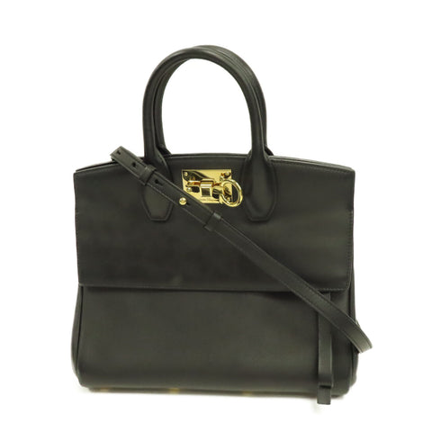 Salvatore Ferragamo GHW Studio Bag 2Way Shoulder Calfskin Leather AU-21 Black