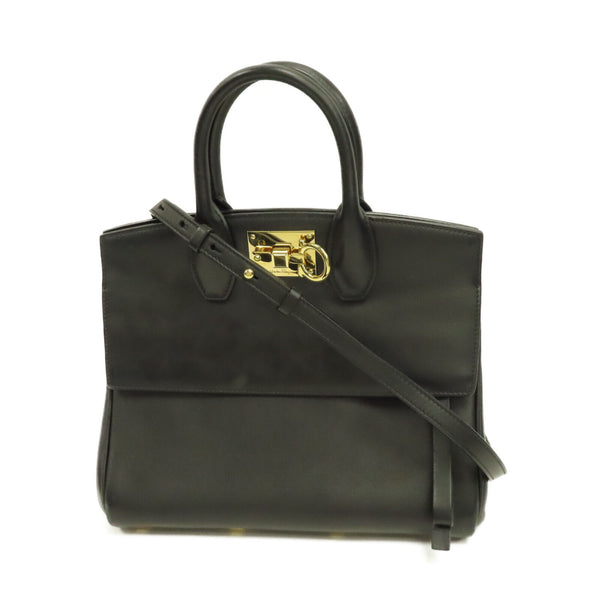 Salvatore Ferragamo GHW Studio Bag 2Way Shoulder Calfskin Leather AU-21 Black
