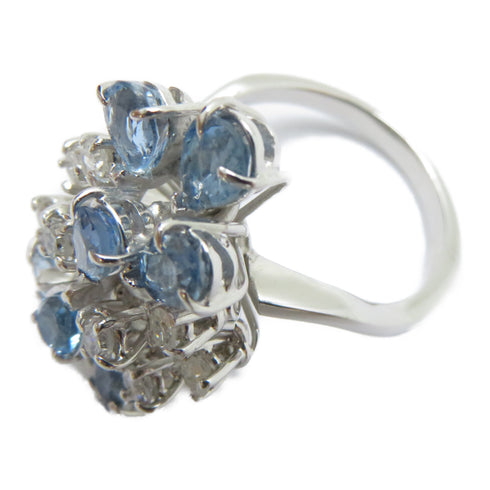 FINE JEWELRY Aquamarine Diamond Ring 18K White Gold US#4.5