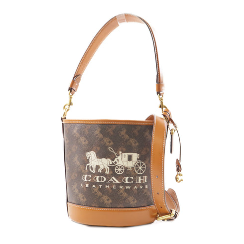 COACH GHW 2 Way Shoulder Bag Handbag Coated Canvas Brown